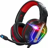 Fachixy FC200 Gaming Headset für PS4, PS5, PC, Xbox, Nintendo Switch, Gaming Headset mit Kabel und RGB Licht, Stereo Surround Kopfhörer mit Mikrofon, Noise Cancelling Headphones - ROT