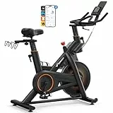 MERACH Heimtrainer Fahrrad mit Magnetischem Widerstand, Leises Hometrainer Fahrrad mit 18 kg Schwungrad, Verbesserter Stoßdämpfender Luftkissensattel, Indoor Cycling Bike mit Eigener App, Bis 158KG