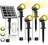 MEIKEE Solarstrahler für Außen 4 Stück mit Fernbedienung Solarlampen für Außen 2700K 4000K 6000K 3 Helligkeitsstufen IP66 Wasserdichte Solarleuchte für Gärten, Sträucher und Bäume