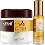 Karseell MACA CARE SYSTEM Kollagen Haarmaske + Arganöl Serum Tiefenpflege Feuchtigkeit Reparatur Glanz Anti-Frizz Geschmeidigkeit Trocken Beschädigt Gefärbt Lockig Glatt Stärkung Alle Haartypen
