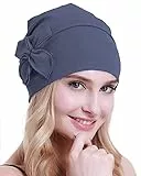 osvyo Baumwolle Chemo-Turbane Kopfbedeckung Beanie Mütze Kappe für Frauen Krebs Patienten Haarausfall BLAU GRAU