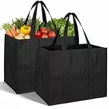 DOPENSPI 2 Stück Schwarze Einkaufstasche Faltbar, 41x26x33cm Große Einkaufstaschen mit Tragegriffen Wiederverwendbare Einkaufskorb mit langem Henkel für Einkaufen Camping Picknick(Schwarz)