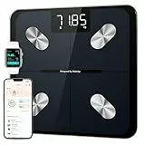 Etekcity Körperfettwaage - Personenwaage Digital mit 0,02 kg Genauigkeit - Bluetooth mit App für Fitness - Körperwaage zur Messung von Körperfett,BMI,Muskelmasse,Protein,BMR-Tiefschwarz-28 x 28 cm