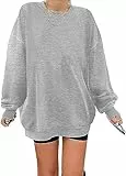 Sweatshirt Damen Los Angeles Pullover Oversized Langarmshirt Rundhals Pulli Basic Loose Tops Ohne Kapuze Teenager Vintage Oberteile Shirts Hellgrau XL