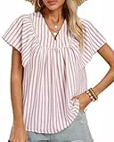 Streifen Elegante Rüschenärmel Bluse Büro Arbeit Blusen Tops Damen Blusen Rot XL
