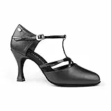 Portdance Damen Tanzschuhe PD121 Premium - Leder Schwarz - 6 cm Flare (Groß) [EUR 39]