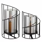 Votoko Kerzenhalter Metall Windlicht 2 Stück, Kerzenhalter aus Glas, Glaszylinder Mit Metall Boden Für Deko Wohnzimmer Modern, Windlicht Outdoor, Tischdekoration Kerzenständer(Spirale) (Schwarz)