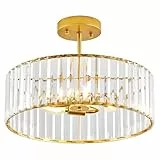 Qamra Gold Kristall Deckenleuchte Moderne Runder Hängend Deckenlampe für Wohnzimmer Flur Schlafzimmer Küche 40CM