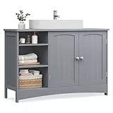 VASAGLE Waschbeckenunterschrank, Unterschrank, Badezimmerschrank, extra lang, 30 x 90 x 60 cm, 2 Türen, Badschrank, offene Fächer, höhenverstellbare Ablagen, Taubengrau BBC410P36