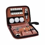 MiOYOOW Golf Zubehör Kits, PU-Ledertasche mit Golfbällen, Tees, Scorecard, Divot Reparaturwerkzeug, Entfernungsmesser, Ballklemme, Bürste für Golfer