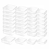 LJY 32 Stück gemischte Größen, quadratische leere Mini-Kunststoff-Aufbewahrungsbehälter mit Deckel für kleine Gegenstände und andere Bastelprojekte (transparent)