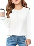 Haloumoning Mädchen T-Shirt Langarm Kinder Rundhals Tops Herbst Einfarbig Basic Langarmshirt Casual Oberteile Weiß,10-12 Jahre
