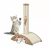 Relaxdays Kratzsäule für Katzen, HBT: 52 x 42 x 22 cm, Kratzstamm mit Spielzeug, Wohnung, Sisalstamm & Kratzbrett, braun