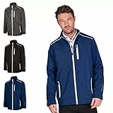 Island Green Herren Durchgehender Reißverschluss Wasserdicht Winddicht Atmungsaktiv Sport Regen Rain Jacket, Marine/Weiß, XL EU