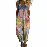 Latzhose Damen Jeans - Jumpsuit Bunte Sommer Overall Playsuit Oversized Arbeitslatzhose Gartenhose Denim Vintage Boho Blumenmuster Romper Hosenanzug Weites Bein Latzhosen Baggy Strand (33,XL)
