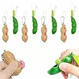 8 Stück Squeeze Bean Schlüsselanhänger, Quetschbohnen Schlüsselanhänger, Squishy Erbsenkapsel Stress Spielzeug, Squishy Erbsenkapsel, Squeeze Spielzeug für Anti-Angst, Anhänger für Kinder