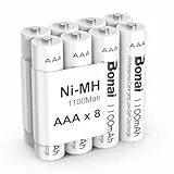 BONAI Akku AAA 1100mAh 8 Stück Wiederaufladbare Batterien hohe Kapazität 1,2V Micro AAA Accu NI-MH Aufladbare Akkubatterien HR03 Rechargeable Battery geringe Selbstentladung