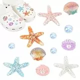 Leikedun 12 Stück Schuh Charms für Clogs, Crocs Anstecker, Glitzer Sterne & Muscheln Schuh Charms mit Perlen, DIY Schuhe Dekorationen Set für Mädchen Frauen Kinder, Sommer Strand Accessoires