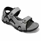 HEVA Sandalen Herren Leder Outdoor Sport Trekking Wander Sandalen (43 EU Grau)
