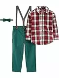 Simple Joys by Carter's Kleinkind Jungen 4-teiliges Set mit Fliege und Strapshose für besondere Anlässe, 4 Stück, Olive Heather/Red Tartan Plaid, 2T, Olive Heather/Red Tartan Plaid, 2 Jahre