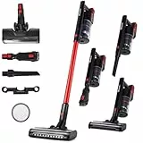 LEHMANN Akku Staubsauger Kabellos 3-in-1, Akkustaubsauger mit 45Min Laufzeit, 1,8L Behälter, Anti-Tangle LED-Bürste, HEPA-Filter, Ideal Akku-Staubsauger für Tierhaare/Hartböden/Teppiche/Auto, Rot