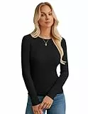 GRACE KARIN Damen Casual Langarm mit Rundhalsausschnitt Basic Oberteile Stretch Dünner Gerippt Pullover Schwarz XL