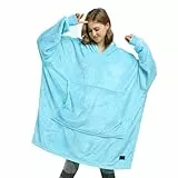 Catalonia Classy Übergroße Fleece Hoodie Decke Blau, Warme Großes Kapuzendecke Tragbare Decke zum Anziehen, Flauschige Kapuzenpulli Decke mit Ärmeln und Kapuze als Geschenkidee für Damen und Herren