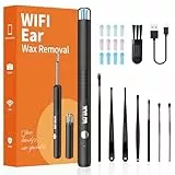 Xylla Ohrenschmalz Entferner Otoskop 1920P HD-Ear Wax Removal IP67 Wasserdicht WIFI Otoskop 360°Weitwinkel ohrreiniger mit 6 LEDs Tragbares Vergnügen der Ohrreinigungr (Schwarz)
