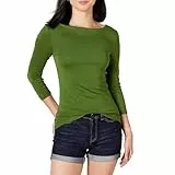 Amazon Essentials Damen Bateau-Ausschnitt T-Shirt mit 3/4-Ärmeln, Schmale Passform, Grün, XXL