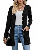 MYCOLORBLUE Alte Zeiten Strickjacken für Damen Elegant Cardigan Gerippt Langarm Knopfleiste mit Taschen Strickcardigan Schwarz M