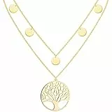 Reskthetic® - Lebensbaum Kette verstellbare 5 Coin Damen Halskette I Frauen Lebensbaumkette in Gold aus Edelstahl I Baum des Lebens Kette…