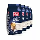 Melitta BellaCrema Decaf Ganze Kaffee-Bohnen entkoffeiniert 4 x 1kg, ungemahlen, Kaffeebohnen für Kaffee-Vollautomat, koffeinfrei, milde Röstung, geröstet in Deutschland, Stärke 3