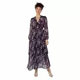 Anaya with Love Women's Midaxi Dress Ladies Long Blouson Sleeve V-Neck Tiered Pleated Lace Insert Empire A-line Wedding Guest Evening, Purple Floral, 34