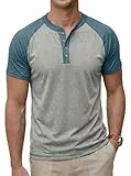CTU Herren Henley Shirt Kurzarm T-Shirt Raglan Ärmel Sommer Oberteil Kontrastfarben mit 4 Knopfleiste L