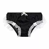 Satini Durchsichtiges Gerüschte Spitze Sissy weich Boy-Shorts Slips Höschen Unterwäsche (Schwarz - Weiß, L)