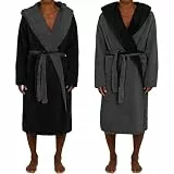 HOMELEVEL Herren Sauna Bademantel mit Kapuze - Wende Saunamantel - flauschiger Bademantel lang & warm aus Sherpa Fleece - Kuschelbademantel mit Lammfell Optik - reversible Bathrobe