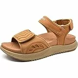 ONCAI Wander Sandalen Damen, Arch Support mit Orthopädische Outdoor Fußbett für Plantar Fasciitis,Plateau Sport Damen Sandalen mit 3 Verstellbare Klettverschluss Khaki/Beige Größe 38.5
