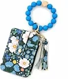 ZHXMALL Damen Geldbörse,Blumen Schlüsselanhänger,Armbandtaschen für Damen,Süße Silikonperlen Kreditkartenhalter mit Schlüsselring,Armband Tasche(Blau)