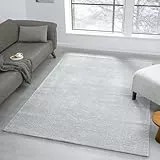 VIMODA Teppich Wohnzimmer Teppich Schlafzimmer, Flur, küche Kurzflor Orient Design Vintage Hoch-Tief-Effekt Modern 3D Weich, Farbe:L.Grey, Maße:160 x 230 cm