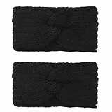2 Stück Vielseitig Stirnbänder Damen & Kinder - Elastische Haarband & Ohrenwärmer für Herbst & Winter (Schwarz)