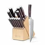 PAUDIN Messerblock Set 14-teilig aus 1.4116 Edelstahl mit Holzblock, Wetzstahl&Schere, Rostfrei, extrem scharf Küchenmesser Set für Haushalt & Profis, FDA, Ideal als Geschenk