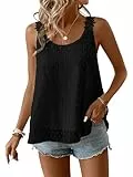 TUUHAW Tank Tops Bluse Damen Sommer Boho Top Ärmelloses Oberteile Spitze Cami Fließend Elegant Rundhals Träger Blumen Tunika Paspel Volant Lässig Outfits Frühling Spitze Süß ​Herbst Camisole Schwarz L