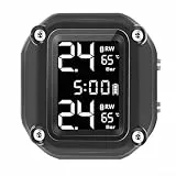 FABULETTA Digitales Reifendruckkontrollsystem für Motorrad mit LCD-Display, echte Warnmeldungen, USB-Ladegerät, Kunststoff, Schwarz