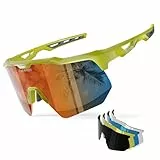HAAYOT Sonnenbrille-Sportbrille Schnelle-Brille Polarisierte-Fahrradbrille Herren-Damen-Sportbrille, 5-auschbare-Gläser, 99%-UV-Schutz, leichte-TR90-Brille-für Radsport,Leuchtendgrün & Rot