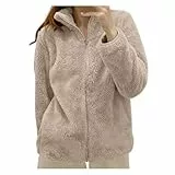 Teddy Fleecejacke Damen Jacke Kuschelige Jacke Winterjacke Flauschig Fleece Teddyfleece Fleecemantel Khaki, S