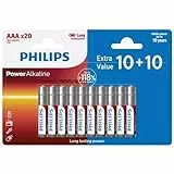 PHILIPS AAA Batterien 20 Stück - Vorteilspack Batterien LR03/1,5V - Alkaline Batterien - Batterie AAA mit 10 Jahren Lagerfähigkeit - bis zu 118% mehr Energie