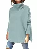 Hormtaer Pullover Damen Winter Rollkragenpullover Warm Oversized Strickpullover Rollkragen Stricken Pulli Grobstrickpullover Casual Lose Langarm Oberteile (Hellblau, M)