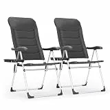 PHI VILLA Gartenstühle Hochlehner 2er Set mit Beistelltisch, Aluminium Klappstuhl Campingstuhl, Gepolsterte Balkonstuhl mit 7-Positionen Verstellbarer Rückenlehne und Abnehmbarer Kopfstütze
