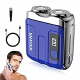 Mini Rasierer Herren Elektrisch,Rotationsrasierer für Herren,Tragbarer Reise Rasierer Herren mit LED-Anzeige,IPX7 Wasserdicht Rasierer USB C,Nass Trockenrasierer,Herren Vatertag Geschenke (Blau)
