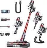 SunSare Akku Staubsauger Kabellos 50KPa/600W/65Min, Akkustaubsauger mit Automatikmodus, Wandmontierte Ladestation, Touchscreen, 1M Schlauch für Hartböden Teppiche Tierhaare Auto
